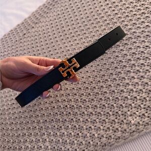 Tory Burch Reversible Leather Belt with Gold Double-T Logo Buckle 1” AUTHENTIC